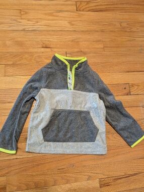 Osh Kosh Gray Fleece Pullover with Neon Yellow Trim Quarter Zip
